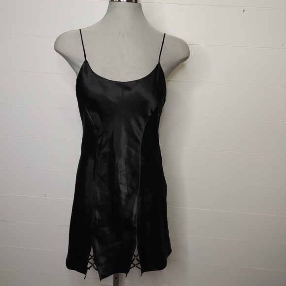 BLACK satin rhinestone chemise size S - Picture 2 of 16